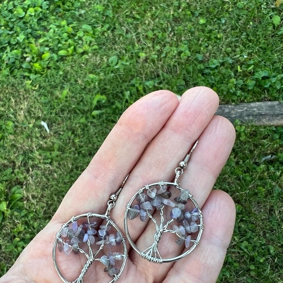 Tree Of Life earrings Amethyst earrings Purple Earrings Hoops Stone Dangle Boho - Picture 13 of 13